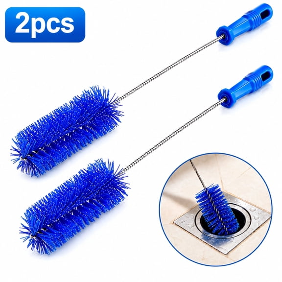 EEEkit 2pcs Drain Brush, 18.1in Flexible Pipe Cleaning Brush, Long Shower Drain Cleaner Tool for Sink, Tub, and Shower Drains, Blue