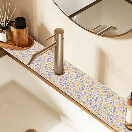

Lilac Yellow Pastel Flower Faucet Mat for Kitchen Sink 30 Sink Splash Guard Mat Super Absorbent Fast Drying Drain Pad
