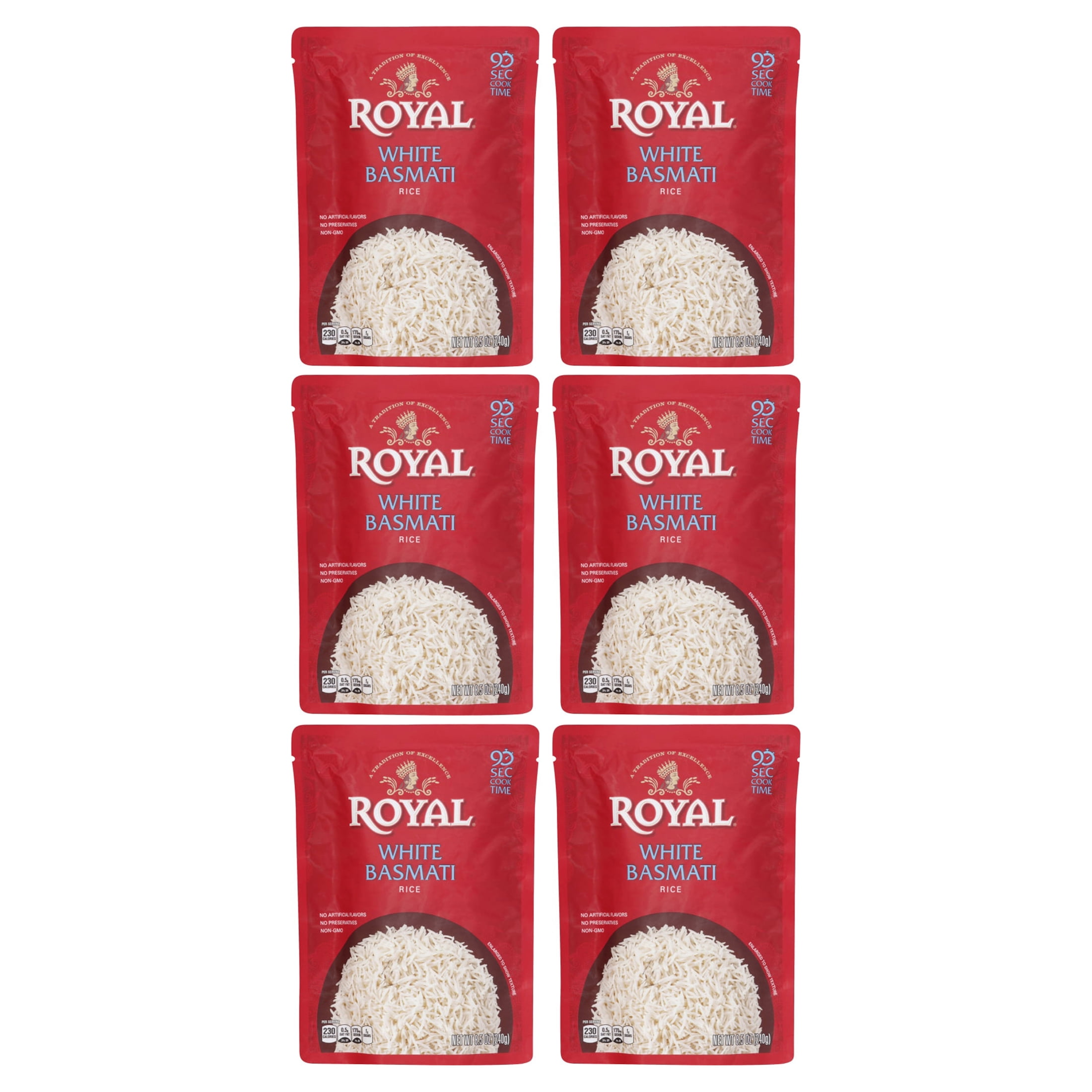 (6 pack) Royal Ready to Heat White Basmati Rice Pouch, 8.5 oz