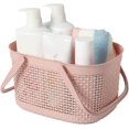 thumbnail image 1 of Cesta para ducha con asa, organizador de plástico, cesta de almacenamiento para estantes, cesta de almacenamiento portátil para baño, dormitorio universitario, cocina (rosa), 1 of 4