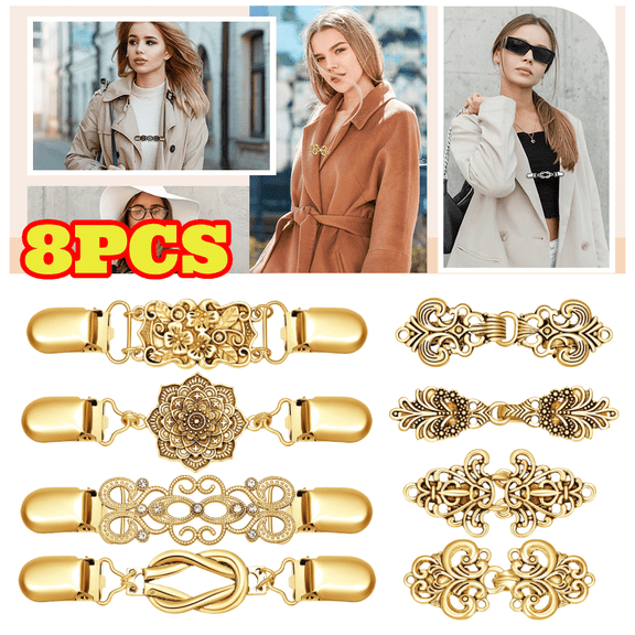8pcs Vintage Sweater Cinch Clips for Dress Pant Waist, Retro Shirt Shawl Cardigan Collar Brooch Clips for Women