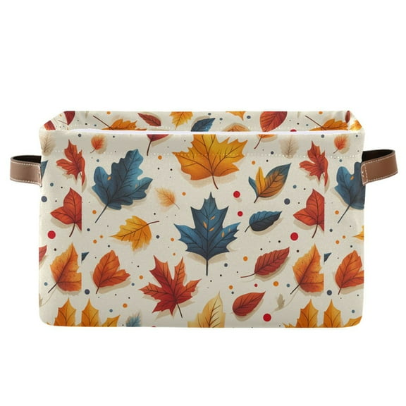 Storage Bins with Handle Fabric Organizer Basket Foldable Box 1 Pack Fall Leaf and Dots 14.2x10.2x8.3