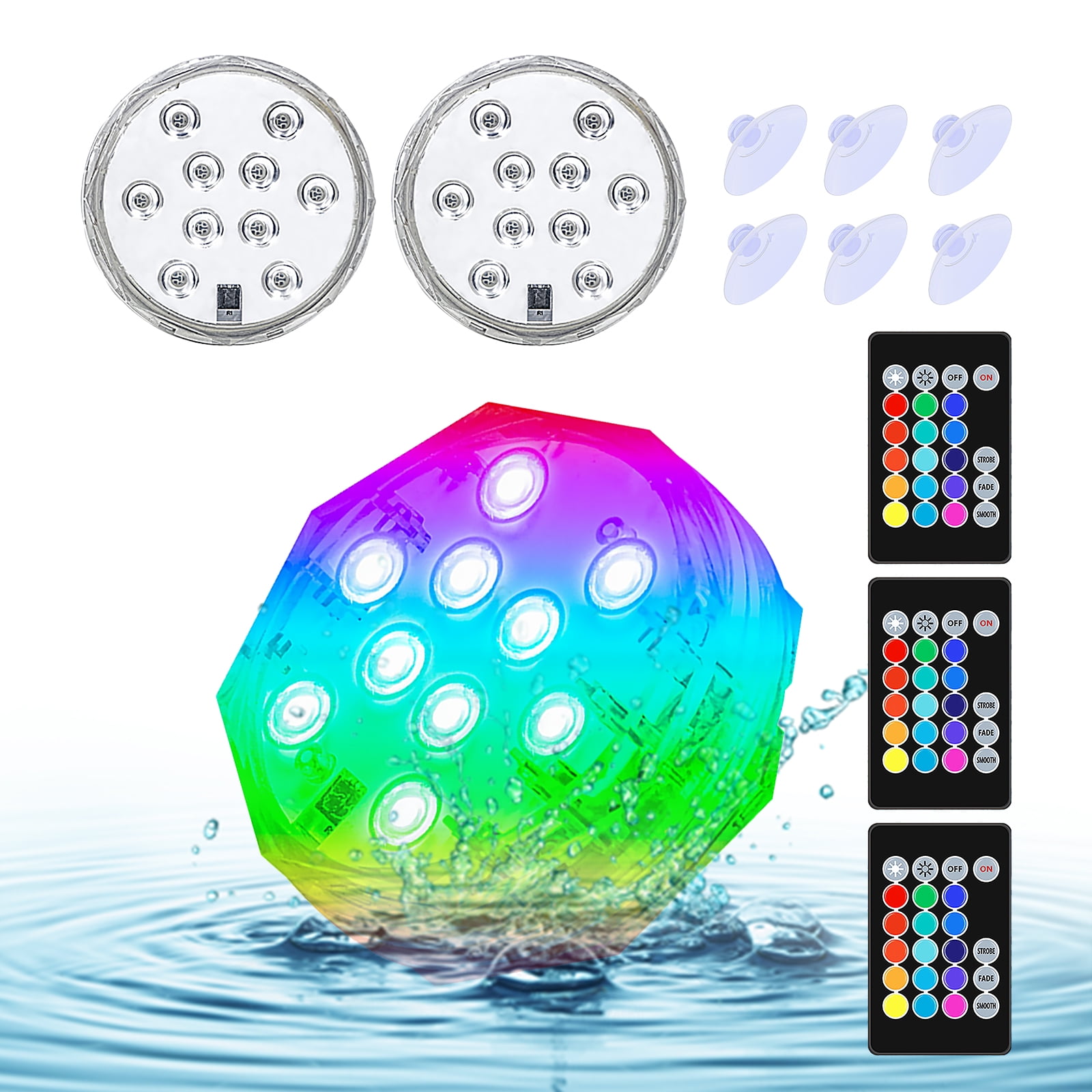 3PCS Submersible LED Lights with Remotes RGB 15 Colors Waterproof Pond