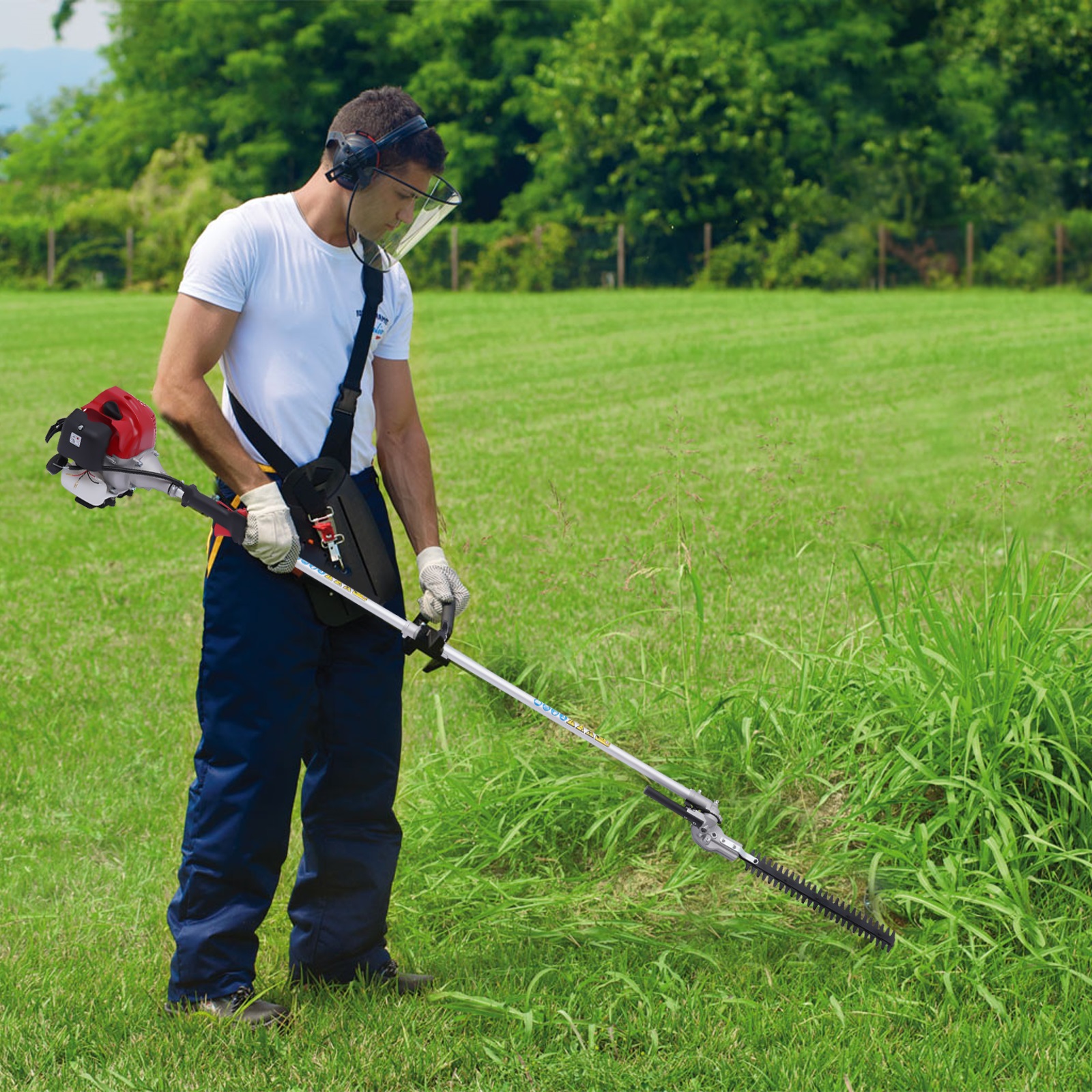 Aiqidi 51.7CC 2-Stroke Gas Hedge Trimmer Brush Cutter Pole Saw Lawn Edge Cutter 4 in 1 Grass Trimmer Grass Wacker Weed Eater Lawn Mower Chainsaw 1.4KW 6500Rpm