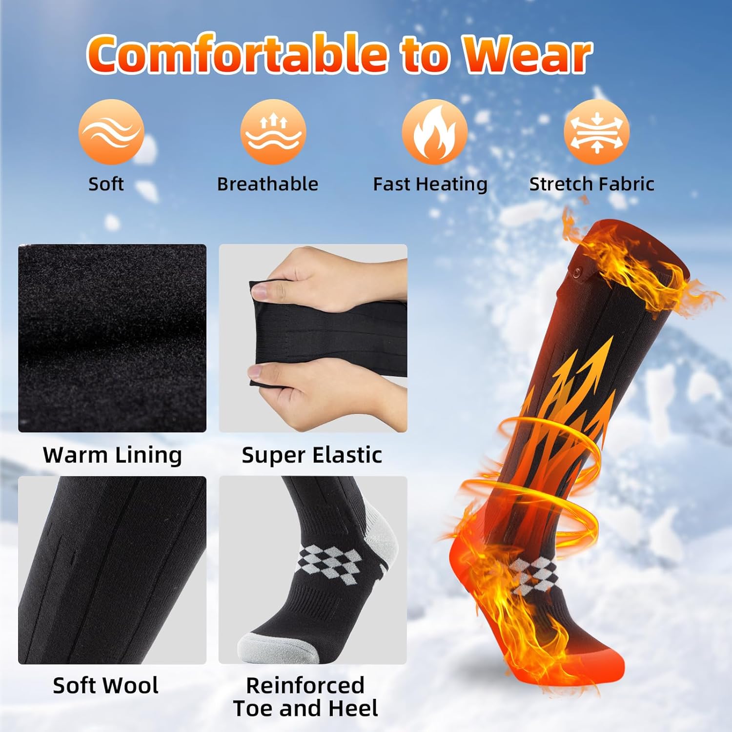Ferdiiz Heated Socks, Electric Heated Socks for Men Women, Rechargeable Battery Heat Up to 8 Hours, Winter Washable Thermal Socks Foot Warmer for Outdoor Camping Skiing Fishing Hunting