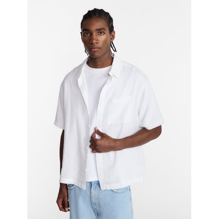 No Boundaries Boxy Fit Ripstop Shirt with Short Sleeves, Men's XS-5XL