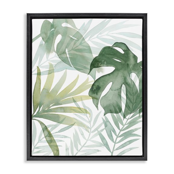 Stupell Industries Bohemian Monstera Overlapping Leaf Sprigs Black Floating Frame Canvas Art, 25 x 31, by Grace Popp