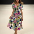 thumbnail image 2 of Icvfdpl Robes Chemises pour Femmes, Boho Imprimé Chiffon 2025 Col en V Ceinturé Robe Midi de Mariage Robe d'Été Décontractée Tendance pour Femmes,TG, 2 of 8