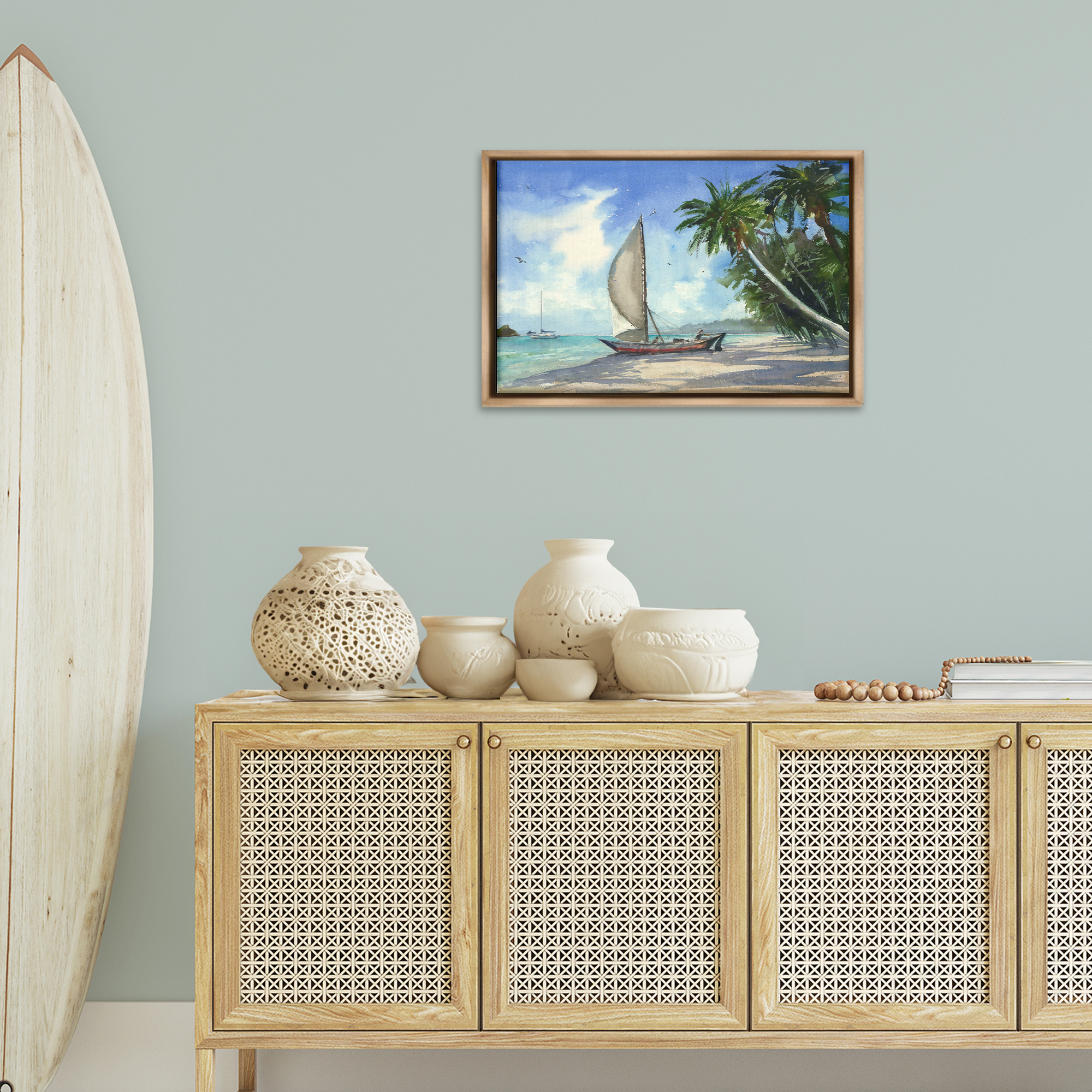 Stupell Industries High & Dry Boat on Shore Nautical & Beach Painting Brown Floater Framed Canvas Art Print Wall Art, 25 x 17