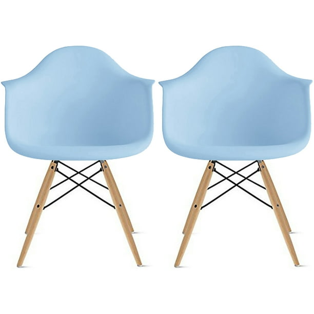 2xhome Set Of 2 Blue Desk Chairs Mid Century Modern Plastic Dining Chair Molded Arms Armchairs