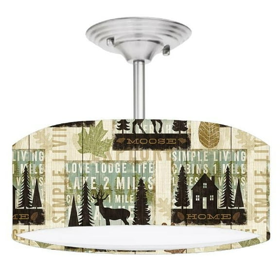 888 Cool Fans DR-0001051 Moose Lodge Cabin Lake Living 2-Light Brushed Nickel Drum Style LED Lamp Fixture