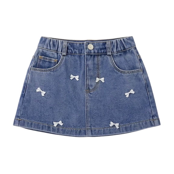 Fgnfyis Girls Skorts Embroidery Bow High Waist A Line Inner Shorts Summer Casual Skorts for Girls Blue_001 8-9 Years