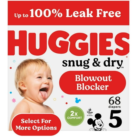 Huggies Snug & Dry Baby Diapers, Size 5 (27+ lbs), 68 Ct (Select for More)