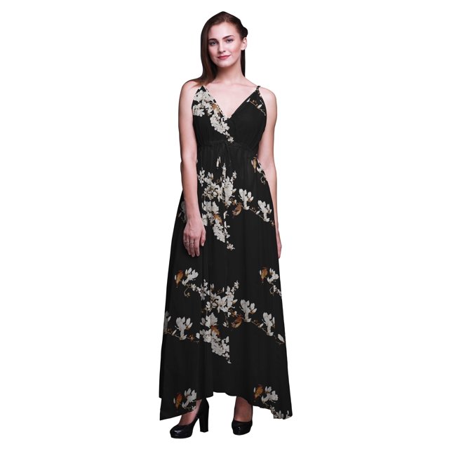 Bimba Oiseau Dames Imprimé Station Maxi DrawstringDressSpaghetti Sangle Plage Wear-Large