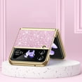 thumbnail image 3 of Electroplated Sparkle Case for Samsung Galaxy Z Flip 4, Shining Glitter Metal Frame Shockproof Slim Cover with CD Pattern Lens Protection for Samsung Galaxy Z Flip 4 Women Girls, Gold, 3 of 7