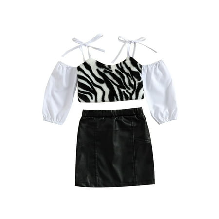

Bagilaanoe 2pcs Toddler Baby Girls Skirt Set Tie-up Straps Off Shoulder Crop Tops and Leather Skirt 6M 12M 18M 24M 3T 4T Clothing
