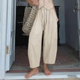 thumbnail image 4 of Tqcoqu Womens Baggy Barrel Pants High Waisted Wide Leg Casual Elastic Drawstring Cropped Loose Trousers with Pockets,Beige,Women's S-XXXL, 4 of 9