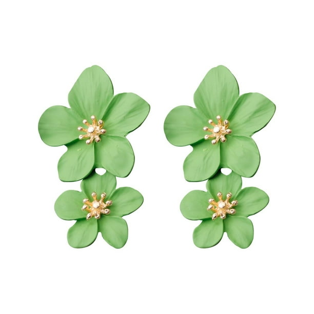 Moda Nueva Pendientes Europea y Personalidad Tendencia Color Doble Capa Flor Studs Dulce Pendientes