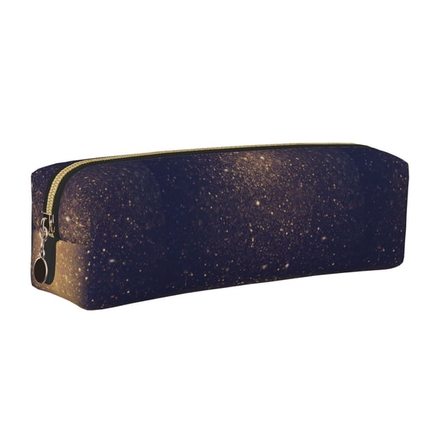 Fotbe Gold Black Glitter Estuche para Lápices de Cuero con Estampado, Estuche con Cremallera Resistente, Organizador Compacto y Elegante para Papelería