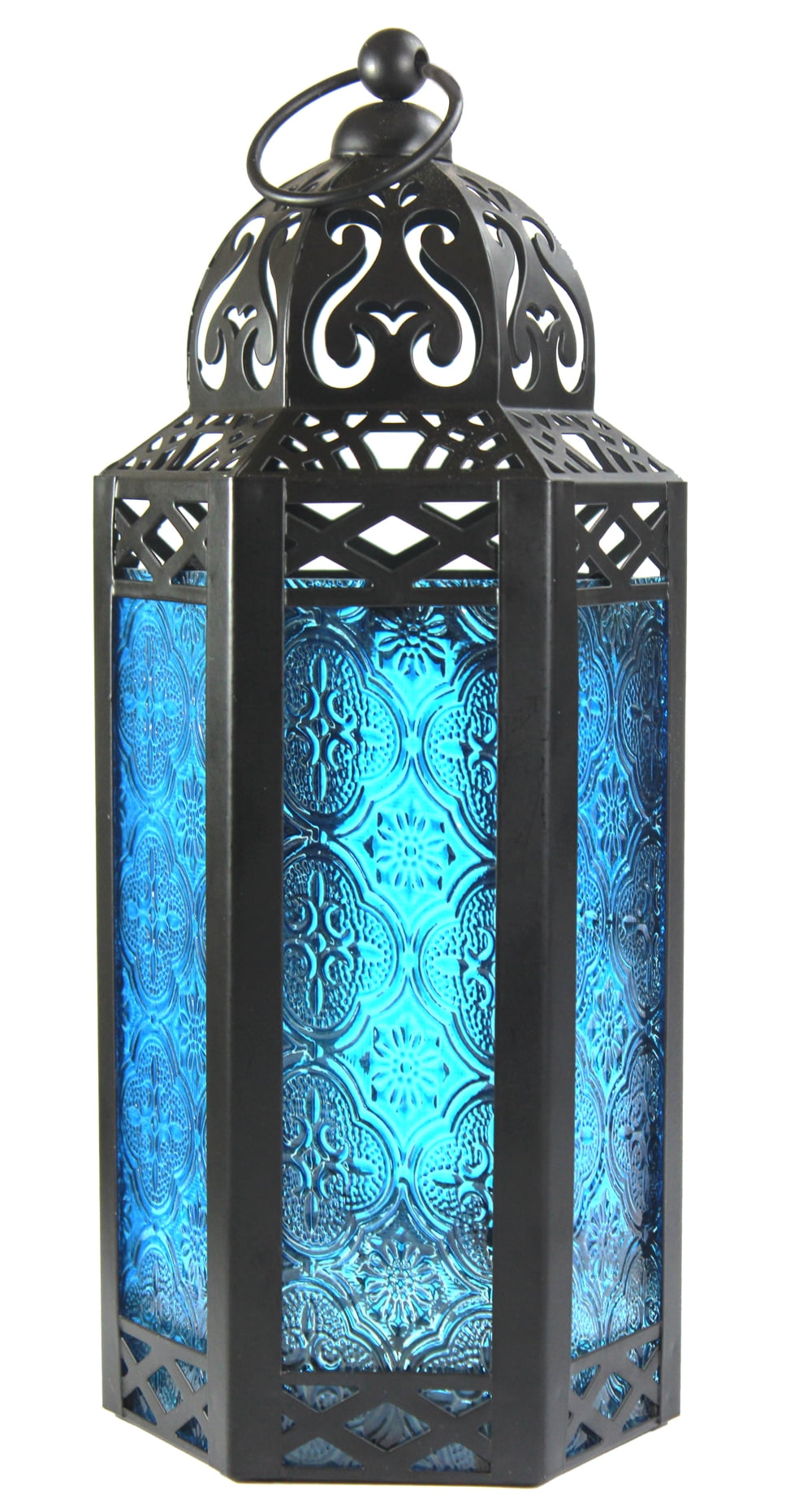 Glass Crackled Moroccan Style Tealight Holder Lantern Candle Lighting Blue 