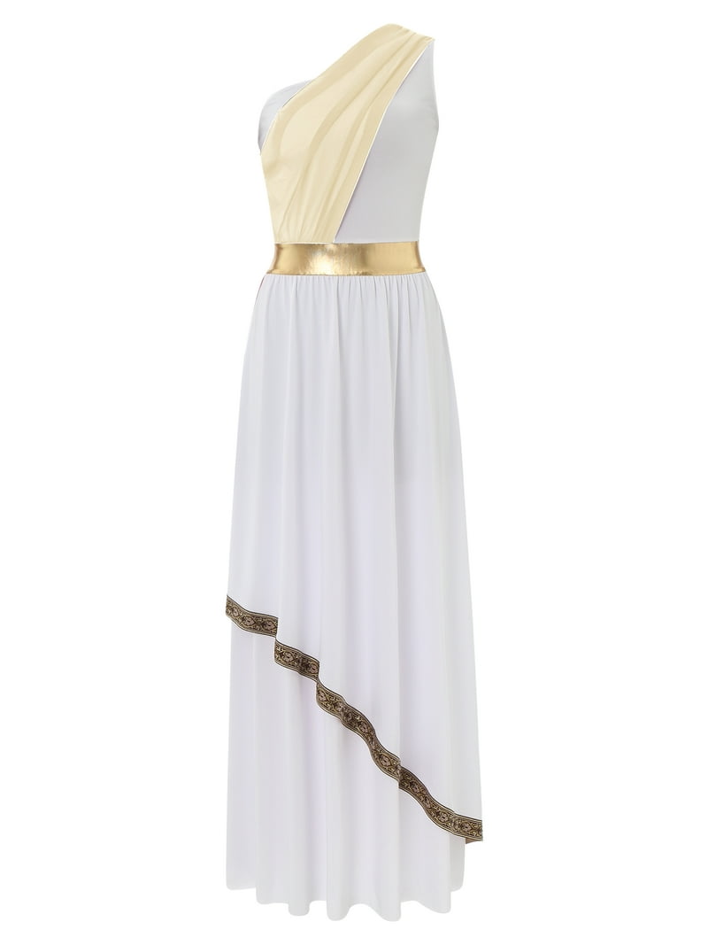 Zaldita Womens Ancient Greek Praise Dance Dress Chiffon Overlay Vintage Tunic Dress for Halloween Party Champagne L