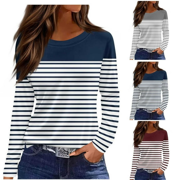 Ashirexll Womens Long Sleeve T Shirts Winter Tops for Fashion Printed Round Neck Casual Loose Fitting Comfortable T-Shirt Blouse