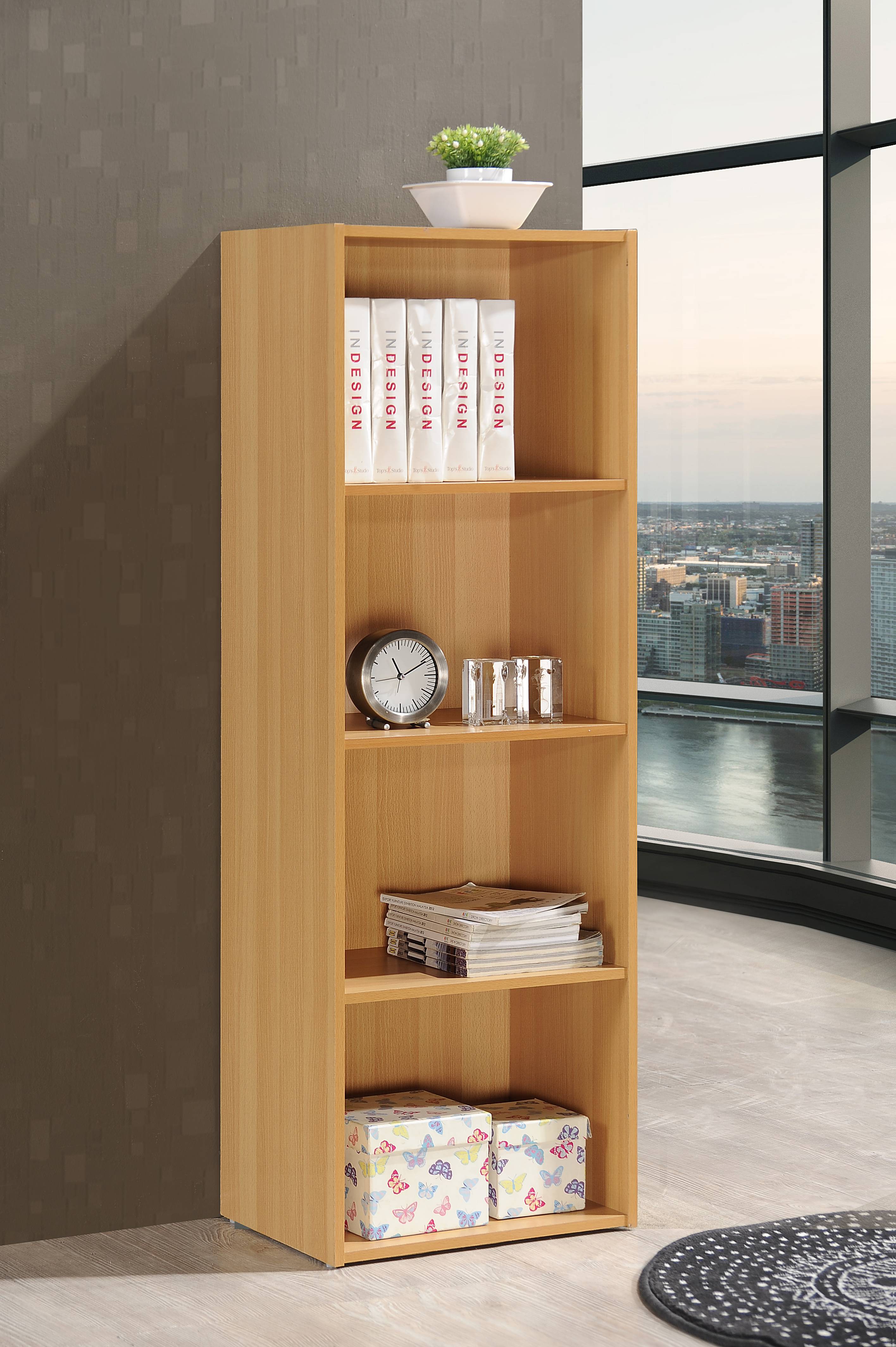 Hodedah 4-Shelf Wood Bookcase, Brown - image 2 of 5