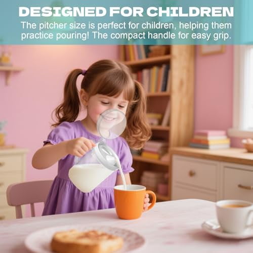 6 Pack Early Learning Kids Easy Pour Mini Pitchers 20 Oz Clear Plastic Pitcher with Lid and Handle Child Mini Easy Pour Bottles for Water Milk Tea Classroom Nursery Home$$Home Decor, Kitchen, & Other