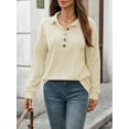 thumbnail image 2 of jinghuiyue Women Polo Shirts Long Sleeve Collared Button down Shirt V Neck Business Casual Pullover Tops M, 2 of 6