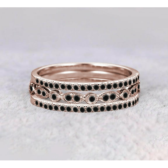 1.50 Carat 3 Wedding Ring Wedding Band Stackable Ring Anniversary Ring Trio Ring Set 925 Sterling Silver 18k Rose Gold Plating