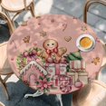 thumbnail image 2 of Pink Gingerbread Christmas Round Tablecloth, Fitted Table Cover with Elastic for 36"-44" Round Tables, Xmas Tree Gift House Star Table Cloth Outdoor Indoor Dinning Party Waterproof Tablecloths, 2 of 7