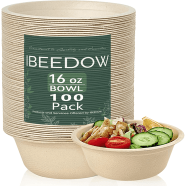 IBEEDOW 100 Pack 16oz Paper Bowls Disposable, Compostable Paper Bowls, Disposable Sugarcane Bowls, Eco Friendly Biodegradable Paper Bowls for Milk Cereals, Snacks, Salads