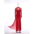 thumbnail image 6 of Doomiva Womens Lyrical Dance Dress Sequin Long Sleeve Tulle Flowy Maxi Long Dress Burgundy S, 6 of 7