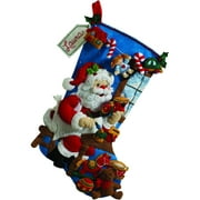 Bucilla Felt Applique Christmas Stocking Kit, Santa in the Workshop, 18"