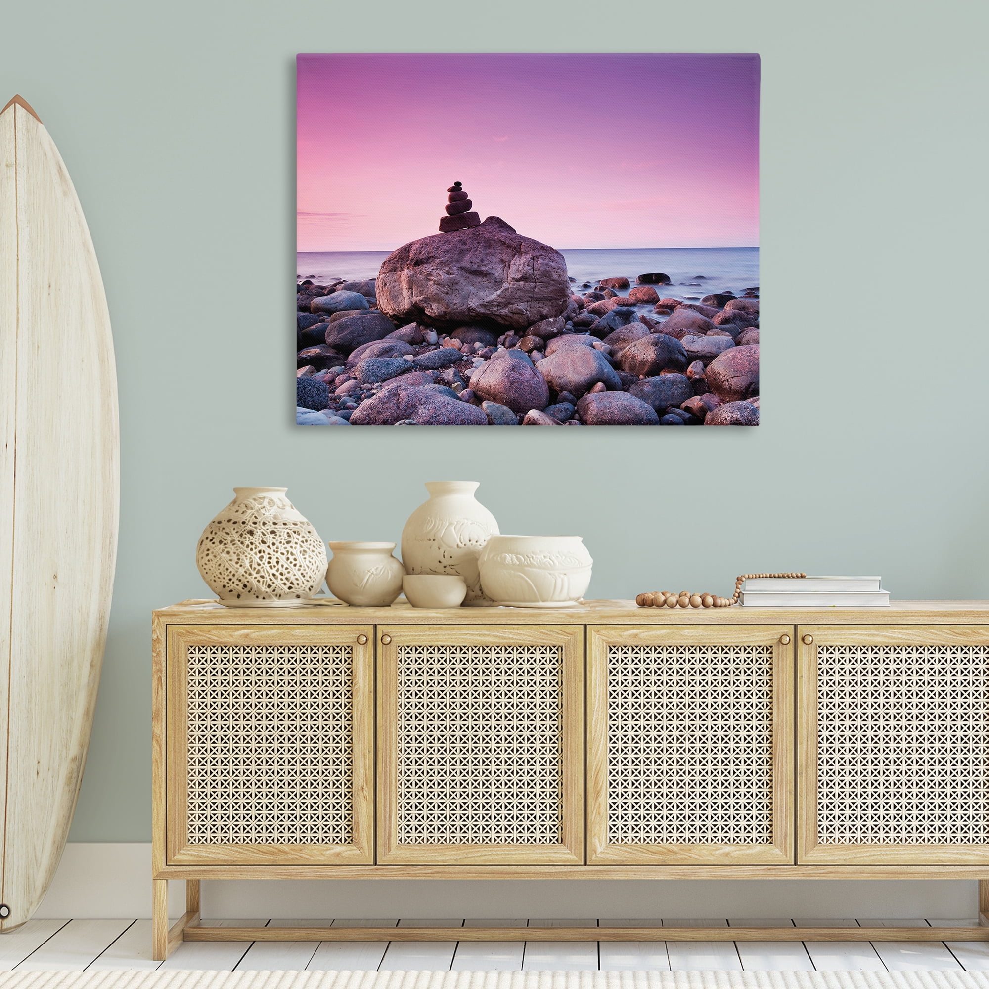 Stupell Industries Stacked Rocks on Shore Nautical & Beach Photography Wrapped Canvas Art Print Wall Art, 48 x 36