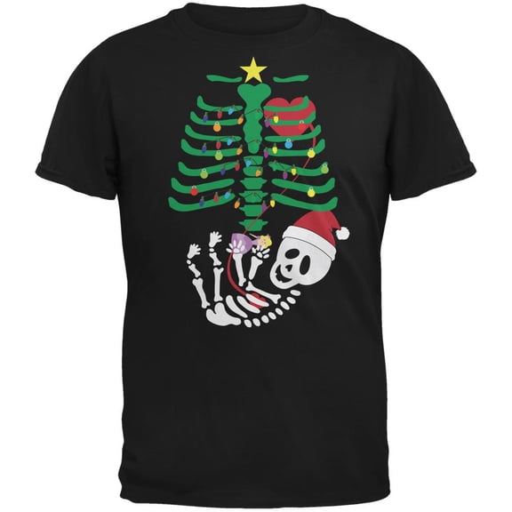 Christmas Tree Baby Skeleton Doll Black Adult T-Shirt - X-Large