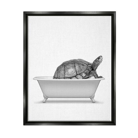 Stupell Industries Tortoise Bathing In Tub Sea Life Animals & Insects Painting Black Floater Framed Art Print Wall Art
