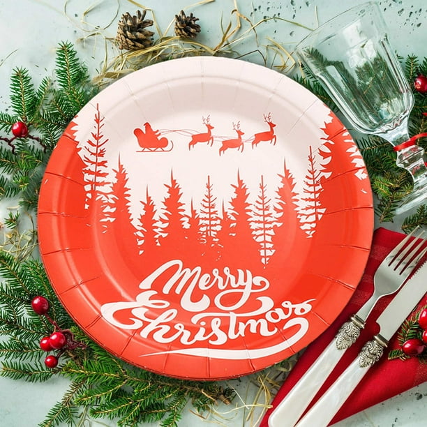 Christmas Party Decorations Disposable Dinner Plates Cartoons Santa Claus Plates Paper Cup Set Party Cutlery