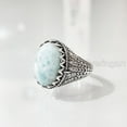 thumbnail image 3 of Natural Larimar Mens Ring, Dominican Larimar Ring, Birthstone Ring, Silver Jewelry, 925 Silver Ring, Gift, Heavy Mens Ring, Arabic Design, Ottoman Style Ring, Christmas, Turkey Mens Signet Ring, 3 of 8