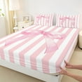 thumbnail image 3 of Feelyou Pink Watercolor Bowknot Queen Sheet Sets, Chic Stripes Lines Flat Sheet, Dreamy Princess Style Queen Fitted Sheet, Super Cozy Room Decor, 4-Piece, 3 of 7