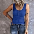 thumbnail image 2 of Women Summer Tops Women Sleeveless Top Casual Round Knit Shirt Vest Neck Solid Splice Tanks Button Vest Fashion Cute Summer Tops for Sexy High Neck under Cardigan Shirt Brain Top Camisole Blue M, 2 of 5
