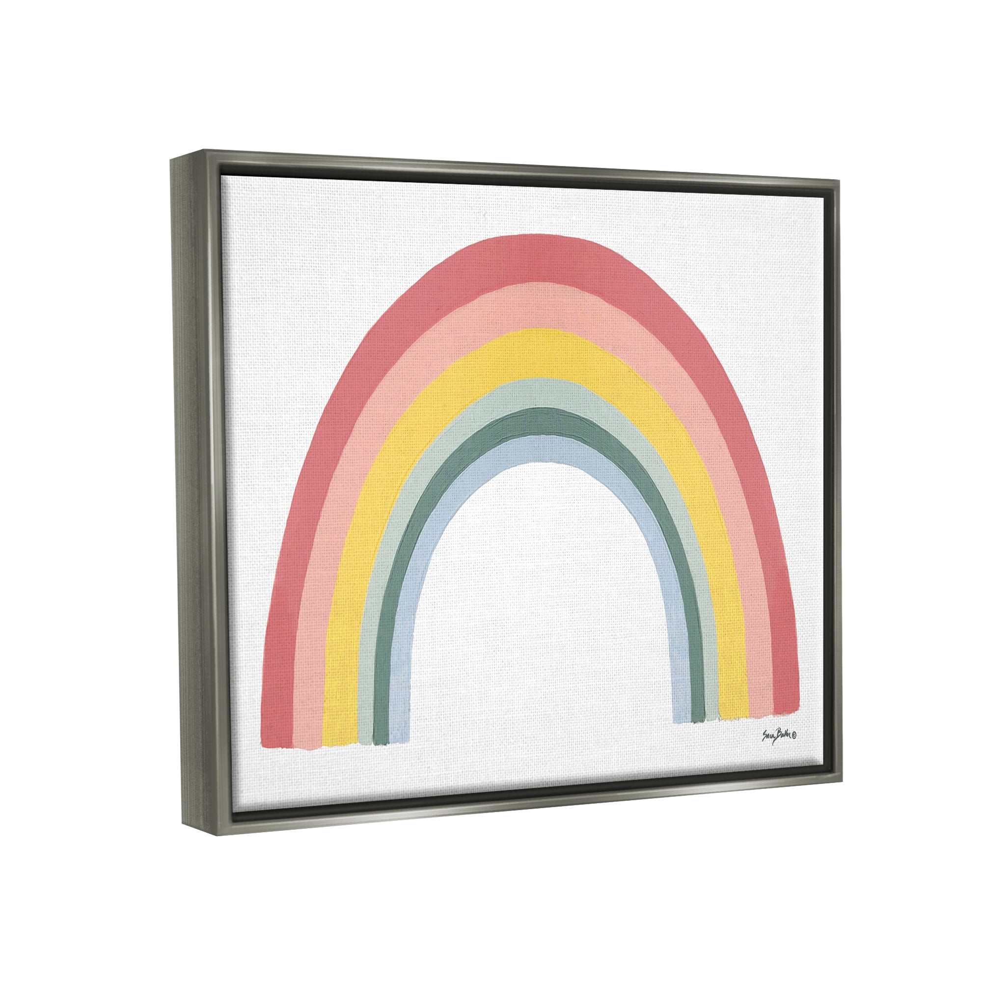 Stupell Industries Casual Arched Rainbow Design Mixed Stripes Painting Graphic Art Luster Gray Floating Framed Canvas Print Wall Art, Design by Sara Baker