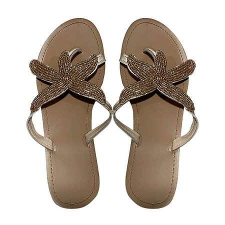 

Kukoosong Womens Sandals Summer s Casual Flats Vintage Beach Style Sandals And Slippers Flat Sandals for Women Brown 42