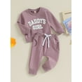 thumbnail image 3 of Bagilaanoe 2PCS Toddler Baby Girl Long Pants Set Letter Embroidery Long Sleeve Sweatshirt Tops + Sweatpants 6M 12M 18M 24M 3T Kids Casual Sweatsuits, 3 of 9