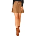 thumbnail image 1 of INSPIRE CHIC Falda Acampanada De Gamuza Sintética Para Mujer Cinturón De Piel Sintética Con Minifaldas De Lazo Marrón XS, 1 of 6