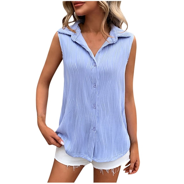 FAIWAD Women Sleeveless Button Down Tank Tops Textured Collared Blouses Loose Casual Shirt Basic Summer Tops