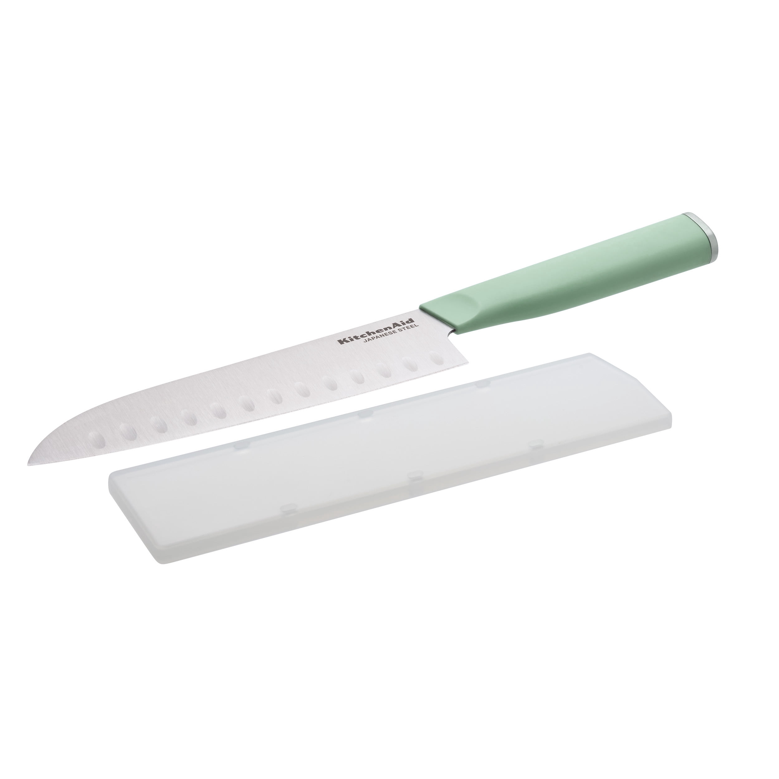 KitchenAid Classic 7-Inch Santoku Knife with Sheath, High-Carbon Japanese Steel Blade, Pistachio