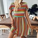 thumbnail image 4 of Vestido de Manga Corta para las Mujeres, V-Cuello Estilo Bohemio Impresión Empalme Rodilla Vestido de Longitud, Casual, 4 of 9
