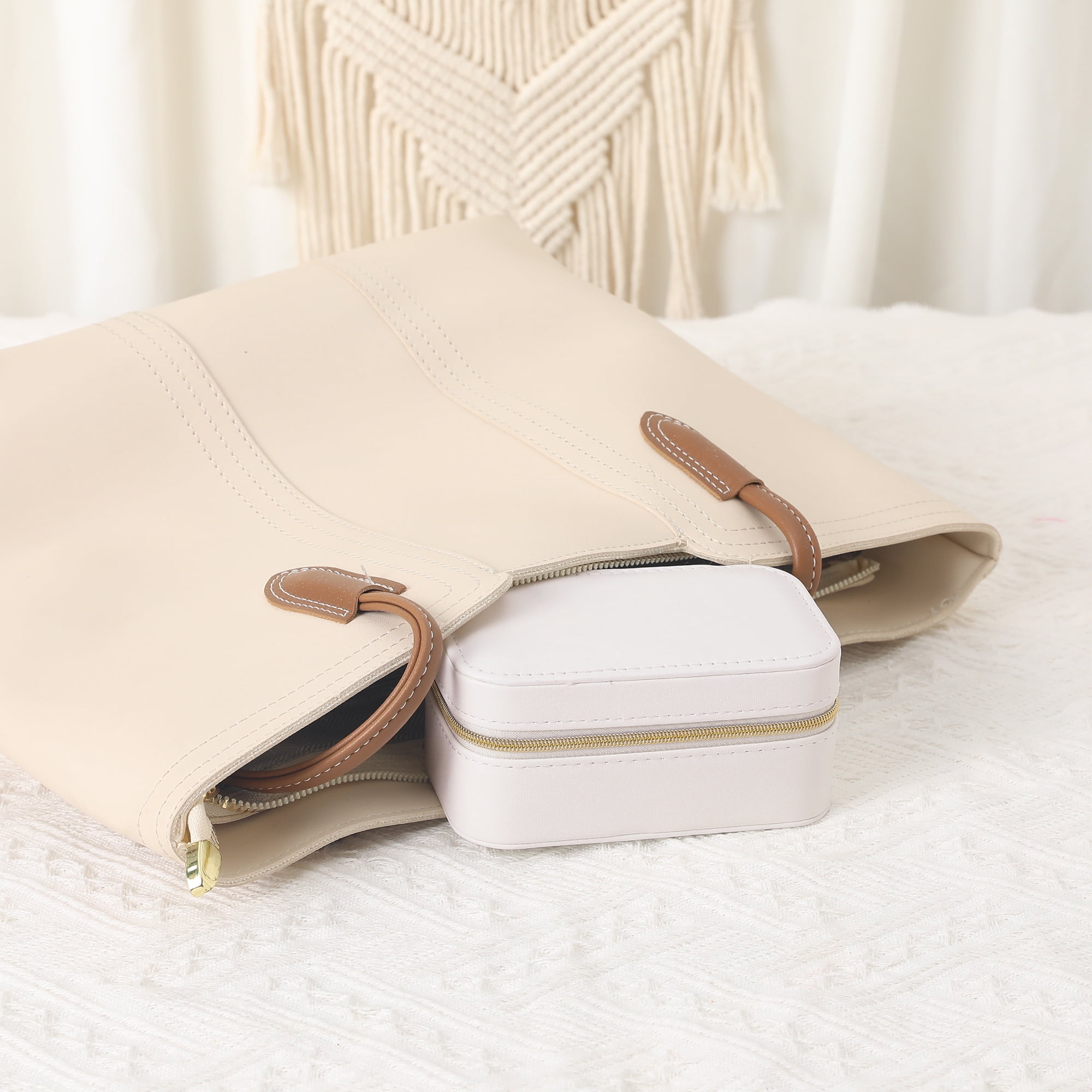 Unique Bargains Portable PU Leather Jewelry Box Mini Organizer White