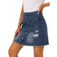 thumbnail image 4 of Allegra K Women's Solid Color A-Line High Waist Casual Denim Skirt, 4 of 6